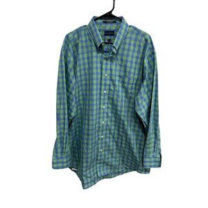 Boyd Thomas Button Up Long Sleeve Shirt Blue Green Sz XL Wrinkle Free Officewear